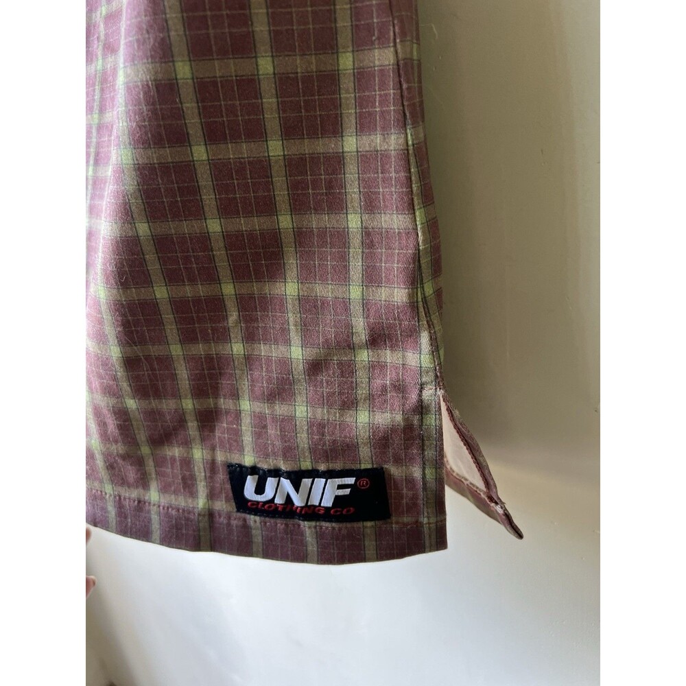 UNIF O-Ren Brown Green Plaid Mini Dress Zip Strappy Sleeveless A-Line Size S - Picture 5 of 9